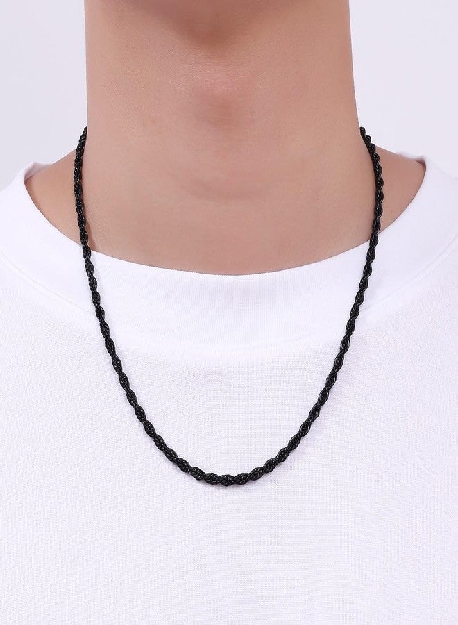 Fiusem Black Rope Chain for Men, 4mm Stainless Steel Necklace for Men and Women, Rope Chain 26 Inches - Image 3